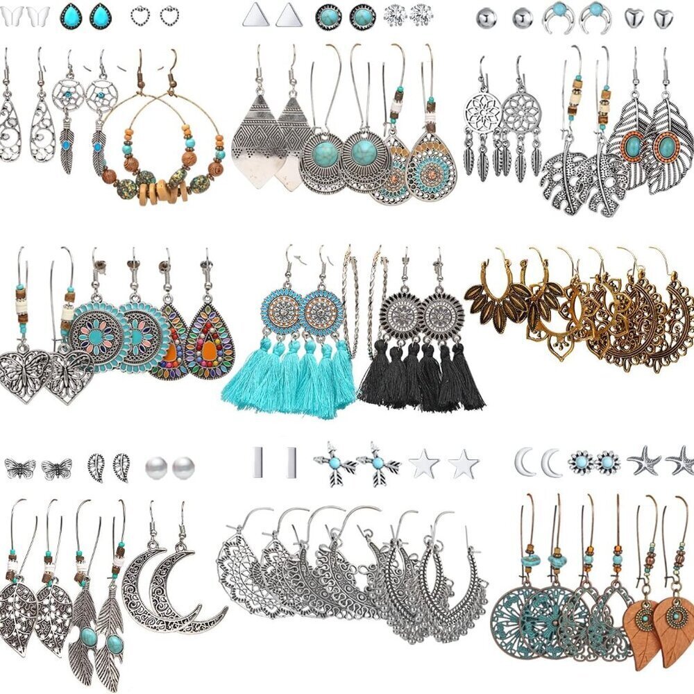 Vintage Silver Drop Dangle Earrings Set 45 Styles Boho Costume Jewelry